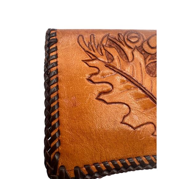 Vintage Hand Tooled Leather Wallet Horse Acorns Embossed Bifold Whip Stitched 8" - Picture 6 of 15